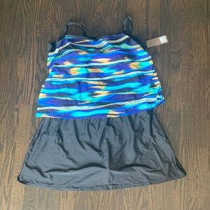 NWT Costa Del Sol Bathing suit size 24W black/blue,tan